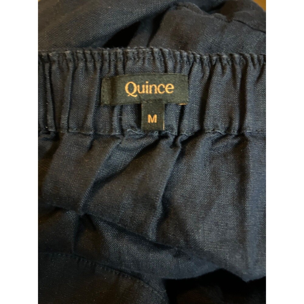 QUINCE Women's 100% European Linen Square Neck Jumpsuit Navy Tie Waist - Picture 8 of 10